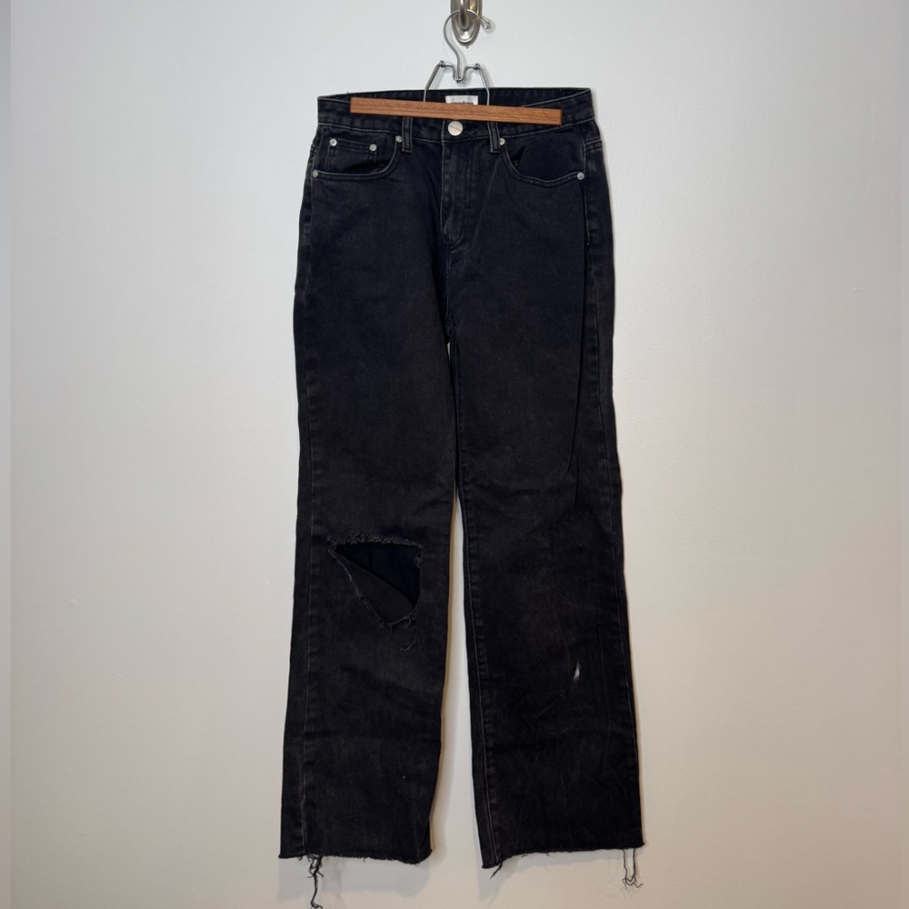 superdown Women's Black Boot Cut Jeans with Distressed Knee